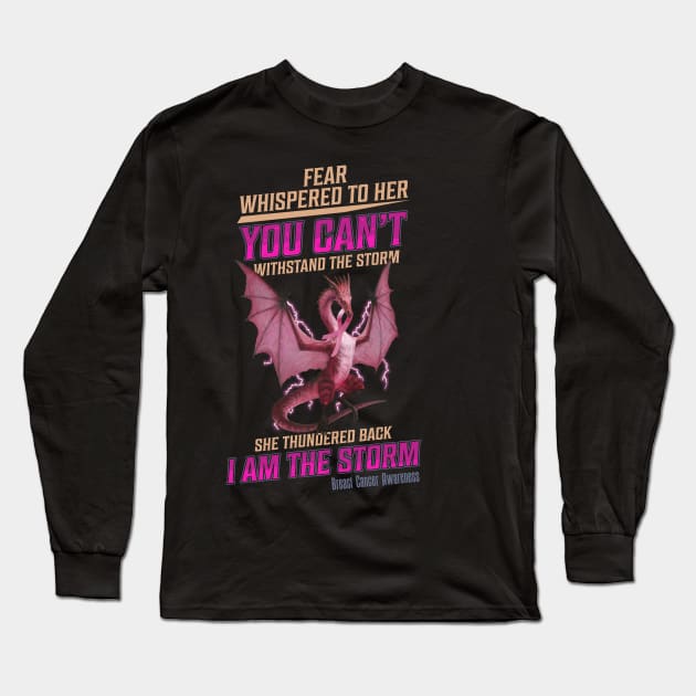 Breast Cancer Awareness Dragon Long Sleeve T-Shirt by Mystik Media LLC